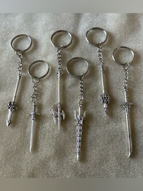 Set of 6 Silver Sword & Spear Keychain Charms
